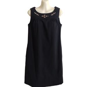 Ann Taylor Sleeveless, Jeweled Shift, Black, Sz 4‎ Unlined with Side Pockets